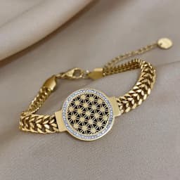 DODOHAO Stainless Steel Fashion Portrait Coin Wide Bracelets Bangles Exquisite 18K Gold Plated Women's Jewelry Cuff Bracelet