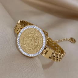 DODOHAO Stainless Steel Fashion Portrait Coin Wide Bracelets Bangles Exquisite 18K Gold Plated Women's Jewelry Cuff Bracelet