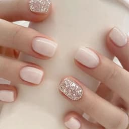 24pcs Purple Square False Nails Glitter Crystal Short French Fake Nails Full Cover Press on Nails Faux Fingernails Nail Tips