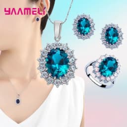 100% Authentic 925 Sterling Silver Color Women Wedding Engagement Jewelry Sets Oval Flower Design Shiny Cubic Zircon Crystal