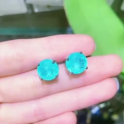 925 Sterling Silver 10mm Round Paraiba Tourmaline Gemstone Stud Earrings for Women Fashion Party Anniversary Jewelry Gift