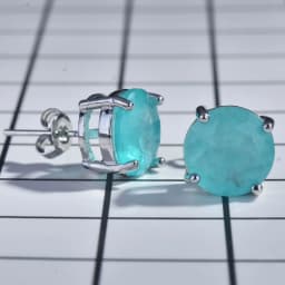 925 Sterling Silver 10mm Round Paraiba Tourmaline Gemstone Stud Earrings for Women Fashion Party Anniversary Jewelry Gift
