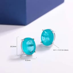 925 Sterling Silver 10mm Round Paraiba Tourmaline Gemstone Stud Earrings for Women Fashion Party Anniversary Jewelry Gift