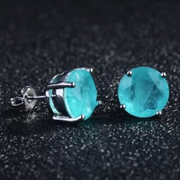 925 Sterling Silver 10mm Round Paraiba Tourmaline Gemstone Stud Earrings for Women Fashion Party Anniversary Jewelry Gift