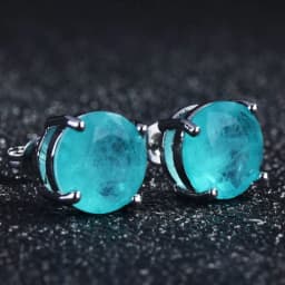 925 Sterling Silver 10mm Round Paraiba Tourmaline Gemstone Stud Earrings for Women Fashion Party Anniversary Jewelry Gift