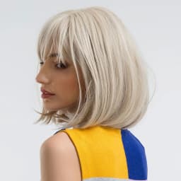 Short Bob Platinum Blonde Wig with Bangs Synthetic Natural Straight Blonde Wig for White Women Party Daily Heat Resistant Hair