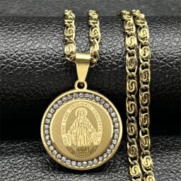 Colorful Crystal Saint Benedict Medal Necklace Women Men Stainless Steel Gold Color Chain Necklaces Jewelry San Benito N8391S05