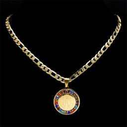 Colorful Crystal Saint Benedict Medal Necklace Women Men Stainless Steel Gold Color Chain Necklaces Jewelry San Benito N8391S05