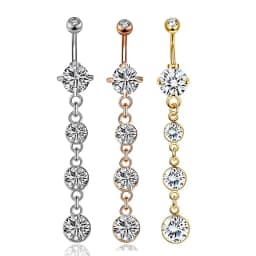 Butterfly-bow Dangled Navel Ring Piercing 14G Flower Heart Crystal CZs Belly Button Ring for Women Stainless Steel Belly Jewelry