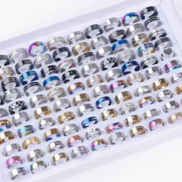 10/20/30/50Pcs Classic Fashion Stripe Hollow Colorful Sticker Stainless Steel Ring Trend Women Jewelry Party Decoration Gift
