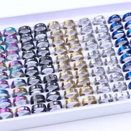 10/20/30/50Pcs Classic Fashion Stripe Hollow Colorful Sticker Stainless Steel Ring Trend Women Jewelry Party Decoration Gift