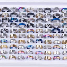 10/20/30/50Pcs Classic Fashion Stripe Hollow Colorful Sticker Stainless Steel Ring Trend Women Jewelry Party Decoration Gift