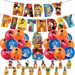 Dragon Ball Z Birthday Party Decoration Anime Tableware Invitation Cards Banner Backdrop Poster Cake Topper Number Balloon Set