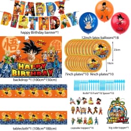 Dragon Ball Z Birthday Party Decoration Anime Tableware Invitation Cards Banner Backdrop Poster Cake Topper Number Balloon Set