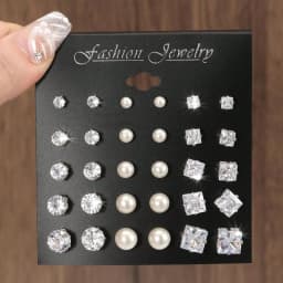 15pairs Cubic Zirconia & Faux Pearl Decor Stud Earrings,Suitable For Holidays, Parties, Dates, Gifts, Everyday Wear