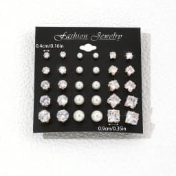15pairs Cubic Zirconia & Faux Pearl Decor Stud Earrings,Suitable For Holidays, Parties, Dates, Gifts, Everyday Wear
