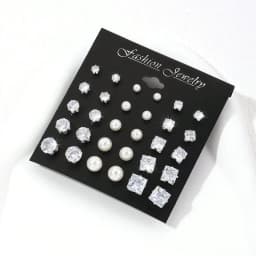 15pairs Cubic Zirconia & Faux Pearl Decor Stud Earrings,Suitable For Holidays, Parties, Dates, Gifts, Everyday Wear