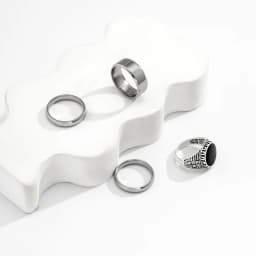 4Pcs Retro Simple Stackable Stainless Steel Wide Ring Men's Gothic Pattern Metal Finger Ring Hip Hop Casual Jewelry