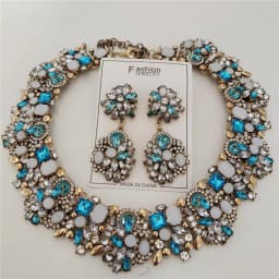 2026 New Fashion Crystal Rhinestones Large Collar Choker Necklace Earrings Women Jewelry Sets Indian Statement Wedding Necklace