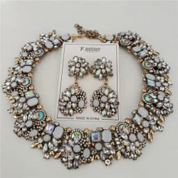 2026 New Fashion Crystal Rhinestones Large Collar Choker Necklace Earrings Women Jewelry Sets Indian Statement Wedding Necklace