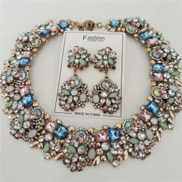2026 New Fashion Crystal Rhinestones Large Collar Choker Necklace Earrings Women Jewelry Sets Indian Statement Wedding Necklace