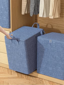 1PC clothing storage bag, used for organizing bedrooms, closets, clothes, quilts, storage bag with lid and handle, blue