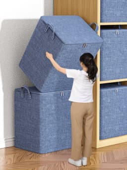 1PC clothing storage bag, used for organizing bedrooms, closets, clothes, quilts, storage bag with lid and handle, blue