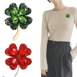 Green Red Crystal Rhinestone Four-Leaf Clover Flower Brooches Lapel Pins Jewelry Clothing Accessories Brooch for Women 2024