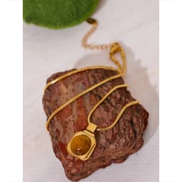 Yhpup High Quality Natural Tiger Stone Square Pendant Necklace Rust Proof Gold Color Fashion Collar Versatile Jewelry Gift