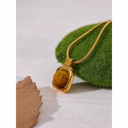 Yhpup High Quality Natural Tiger Stone Square Pendant Necklace Rust Proof Gold Color Fashion Collar Versatile Jewelry Gift