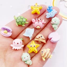 30pcs Colorful Resin Mini Turtles Crabs Fish Starfish Seahorses Seaweed Marine Organism Figurine Flatback Scrapbook Crafts DIY