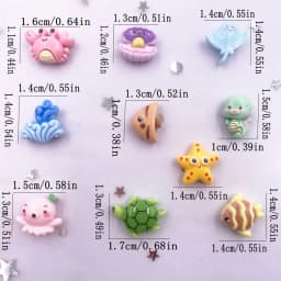 30pcs Colorful Resin Mini Turtles Crabs Fish Starfish Seahorses Seaweed Marine Organism Figurine Flatback Scrapbook Crafts DIY