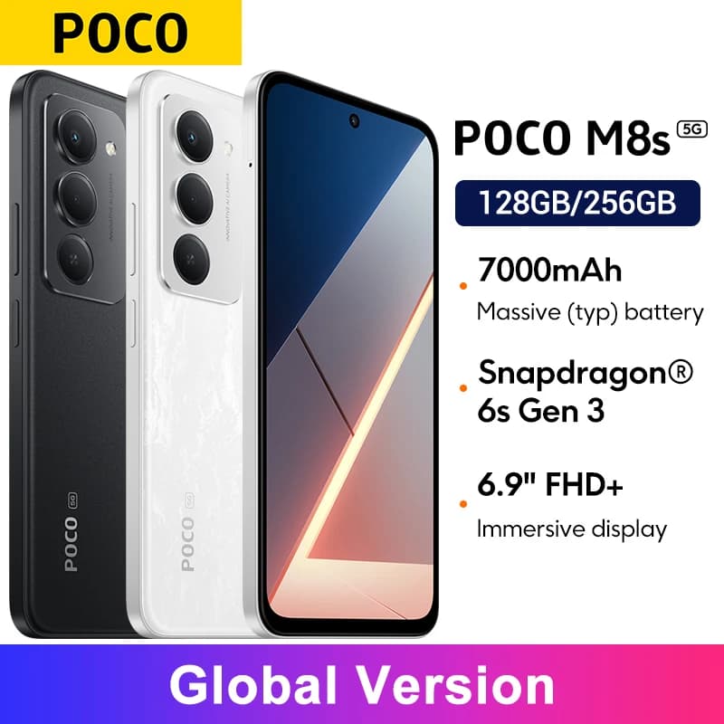 Global Version POCO M8s 5G smartphone 50MP main camera 7000mAh Snapdragon® 6s Gen 3 Mobile Platform 6.9" FHD+ DotDisplay 144Hz