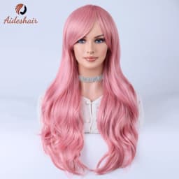 Aideshair Dark green midsection diagonal bangs long curly wig for women heat-resistant fiber synthetic wig daily Cosplay party