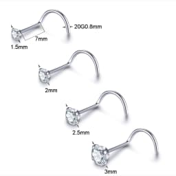 Implant Titanium Nose Stud Ring Set Round CZ Crystal Nose Piercings 1.5/2/2.5/3MM Screw Nostril Piercing Earring Jewelry 20G