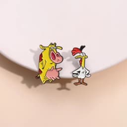 Cartoon Manga Enamel Pins Custom Cute Rooster Cow Brooches Lapel Badges Animal Jewelry Gift for Kids Friends