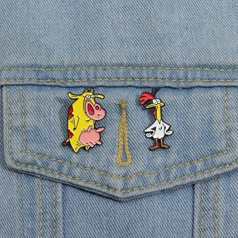 Cartoon Manga Enamel Pins Custom Cute Rooster Cow Brooches Lapel Badges Animal Jewelry Gift for Kids Friends