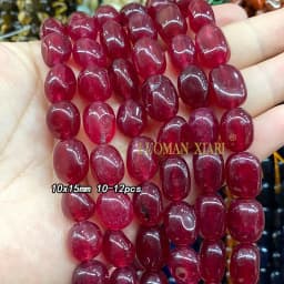 Natural Chalcedony Ruby Red Stone Square Abacus Drop Round Oval Loose Spacer Beads for Jewelry Making Diy Bracelet Accessories