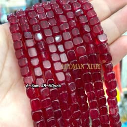 Natural Chalcedony Ruby Red Stone Square Abacus Drop Round Oval Loose Spacer Beads for Jewelry Making Diy Bracelet Accessories