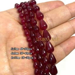 Natural Chalcedony Ruby Red Stone Square Abacus Drop Round Oval Loose Spacer Beads for Jewelry Making Diy Bracelet Accessories
