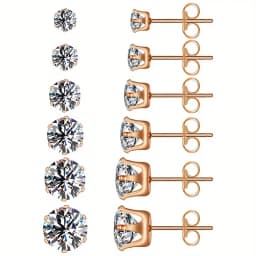6pairs/set 3-8mm Stainless Steel Stud Earrings With Sparkling Hypoallergenic Cubic Zircon For Men And Women