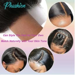 Phashion 28 Inch 13x6 Lace Frontal Straight Pre Plucked Swiss Closure Transparent Full Front Only Natural Black 100% Human Hair