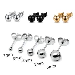 10pcs/lot Solid Round Ball Earring Stud Post Fit 316L Stainless Steel Hypoallergenic Bead Earring Jewelry 2/3/4/5/6mm