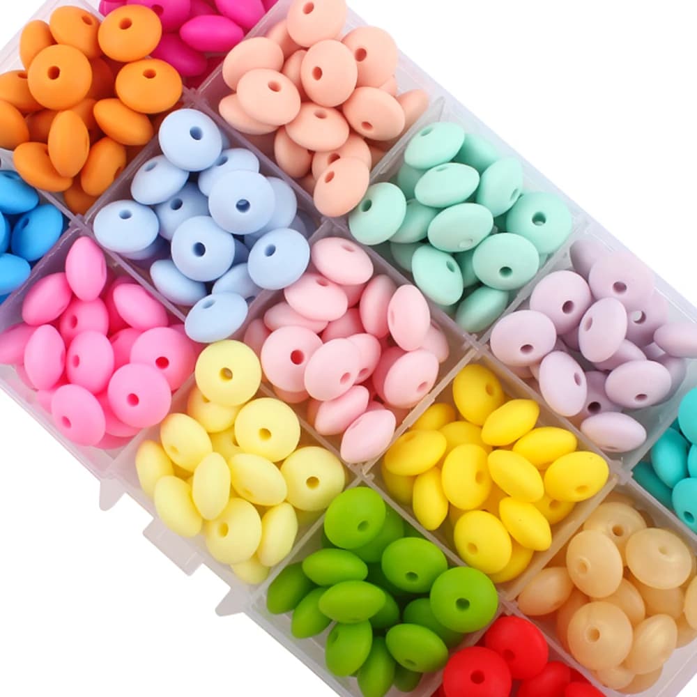 50/100pcs Silicone Lentil Beads 12mm Abacus Loose Focal Beads DIY Necklace Bracelet Keychain Accessories For Jewelry Making
