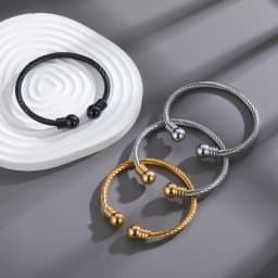 Luxury Stainless Steel Braided Open Men Women Charm Cuff BraceletGold Silvery Ball Jewelry Accessories Bracelets Bangles