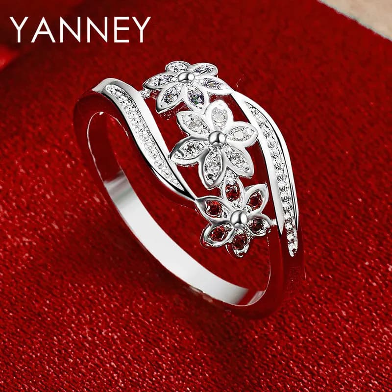 Beautiful 925 Sterling Silver Luxury Colored Flower Zircon Ring For Wedding Women Engagement Charm Jewelry Gifts Accessories