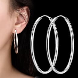 925 Sterling Silver 3MM Thick 3/4/5/6CM Hoops Earrings For Women Wedding Luxury Jewelry Accessories 2024 Trend Jewellery