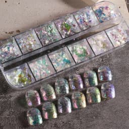 12 Grids Iridescent Nail Aurora Glitter Crystal Fire Flakes Holographic Sparkle Sequins Charms Gel Polish Manicure Flash