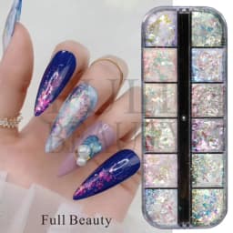 12 Grids Iridescent Nail Aurora Glitter Crystal Fire Flakes Holographic Sparkle Sequins Charms Gel Polish Manicure Flash