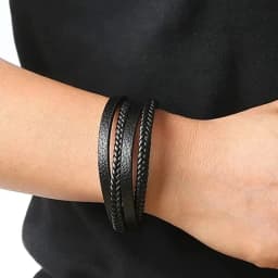 21cm Trendy Leather Bracelets Men Stainless Steel Multilayer Braided Rope Bracelets For Male Bracelets Jewelry